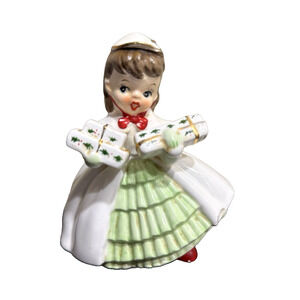 Vintage 1956 Napco Christmas Shopper Girl Planter Figurine w/Gifts Japan 5.25''